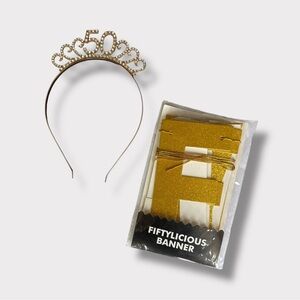 50th Birthday Tiara and Banner Set - Gold